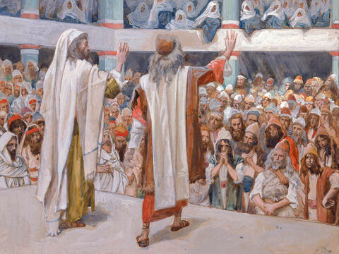 Moses and Aaron Speak to the People. <br/>Cropped image. <br/>James Tissot (1836-1902) – The Jewish Museum, New York. – Slide 6