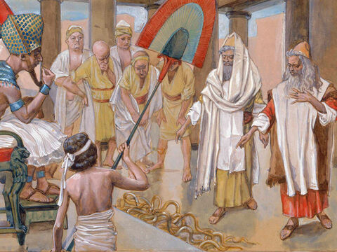 The Rod of Aaron Devours the Other Rods. <br/>Cropped image. <br/>James Tissot (1836-1902) – The Jewish Museum, New York. – Slide 10