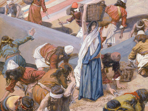 The Gathering of the Manna.  <br/>Cropped image. <br/>James Tissot (1836-1902) – The Jewish Museum, New York. – Slide 4