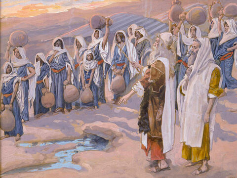 Moses Smiteth the Rock in the Desert.  <br/>Cropped image. <br/>James Tissot (1836-1902) – The Jewish Museum, New York. – Slide 6