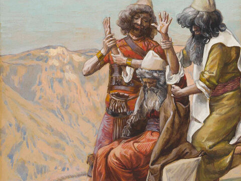 Moses on the Mountain During the Battle.  <br/>Cropped image. <br/>James Tissot (1836-1902) – The Jewish Museum, New York. – Slide 8