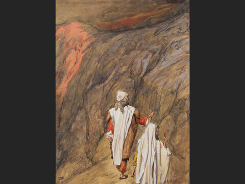 Moses and Aaron Go up to Mount Sinai. <br/>Full image. <br/>James Tissot (1836-1902) – The Jewish Museum, New York. – Slide 13