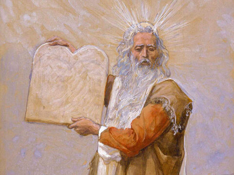 Moses and the Ten Commandments.  <br/>Cropped image. <br/>James Tissot (1836-1902) – The Jewish Museum, New York. – Slide 16