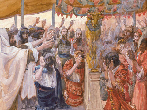 The Golden Calf.  <br/>Cropped image. <br/>James Tissot (1836-1902) – The Jewish Museum, New York. – Slide 18