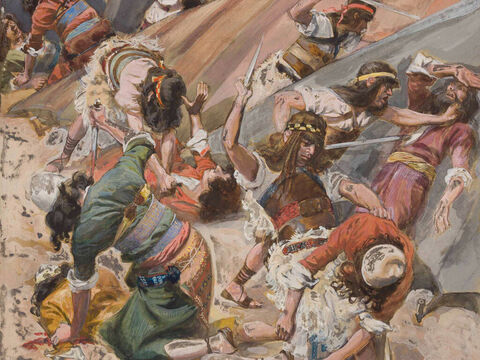 The Massacre of the Idolators.  <br/>Cropped image. <br/>James Tissot (1836-1902) – The Jewish Museum, New York. – Slide 22
