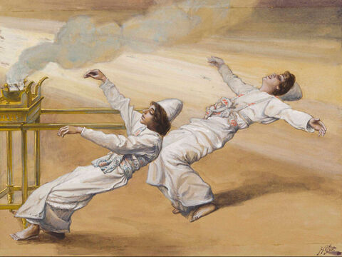 The Two Priests Are Destroyed.<br/> Full image. <br/>James Tissot (1836-1902) – The Jewish Museum, New York. – Slide 1