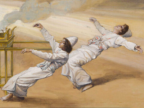The Two Priests Are Destroyed.  <br/>Cropped image. <br/>James Tissot (1836-1902) – The Jewish Museum, New York. – Slide 2