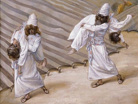 The Dead Bodies Carried Away.  <br/>Cropped image. <br/>James Tissot (1836-1902) – The Jewish Museum, New York. – Slide 4