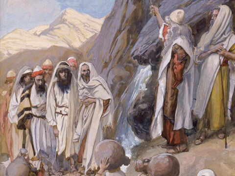 Moses Strikes the Rock.  <br/>Cropped image. <br/>James Tissot (1836-1902) – The Jewish Museum, New York. – Slide 14