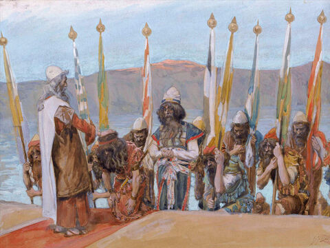Moses Blesses Joshua Before the High Priest. <br/>Full image. <br/>James Tissot (1836-1902) – The Jewish Museum, New York. – Slide 25