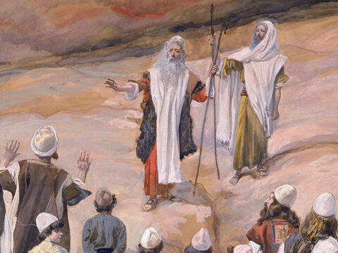 Moses Forbids the People to Follow Him.  <br/>Cropped image. <br/>James Tissot (1836-1902) – The Jewish Museum, New York. – Slide 30