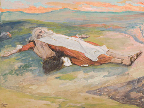 The Death of Moses.  <br/>Cropped image. <br/>James Tissot (1836-1902) – The Jewish Museum, New York. – Slide 32