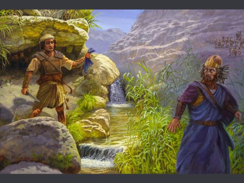 David spares Saul's life. <br/>Afterward David also arose and went out of the cave, and called after Saul, ‘My lord the king!’  <br/>1 Samuel 24:9 <br/>Full text: 1 Samuel 24 – Slide 5