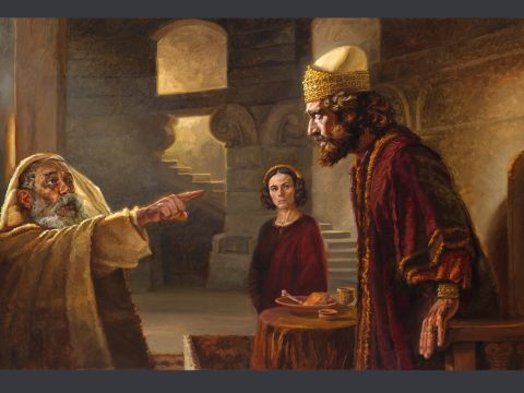 Nathan rebukes David. <br/>Nathan said to David, ‘You are the man!’ <br/>2 Samuel 12:7 <br/>Full text: 2 Samuel 12:1–15 – Slide 6