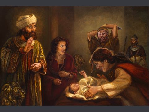 Solomon’s Judgement. <br/>He then gave an order: ‘Cut the living child in two and give half to one and half to the other.’ <br/>The woman whose son was alive was deeply moved out of love for her son and said to the king, ‘Please, my lord, give her the living baby! Don’t kill him!’ <br/>But the other said, ‘Neither I nor you shall have him. Cut him in two!’ <br/>Then the king gave his ruling: ‘Give the living baby to the first woman. Do not kill him; she is his mother.’ <br/>1 Kings 3:25-27 <br/>Full text: I Kings 3:16-28 – Slide 8