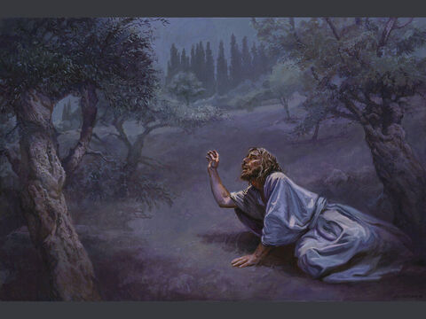 Jesus in Gethsemane. <br/>And going a little farther, He fell on the ground and prayed that, if it were possible, the hour might pass from Him.  <br/>And He said, ‘Abba, Father, all things are possible for you. Remove this cup from me. Yet not what I will, but what you will.’  <br/>Mark 14: 34-36 <br/>Full text Mark 14:32-42 – Slide 3