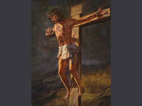 Jesus crucified on Golgotha. <br/>And it was the third hour when they crucified Him. And the inscription of the charge against Him read: THE KING OF THE JEWS. <br/>Mark 15:25-26 <br/>Full text: Mark 15:21-39 – Slide 8