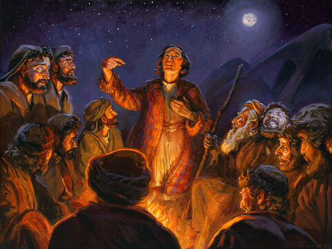 Joseph tells about his second dream. <br/>Then he had another dream, and he told it to his brothers. “Listen,” he said, “I had another dream, and this time the sun and moon and eleven stars were bowing down to me. <br/>Genesis 37:9 <br/>Full text: Genesis 37:1-10 – Slide 1