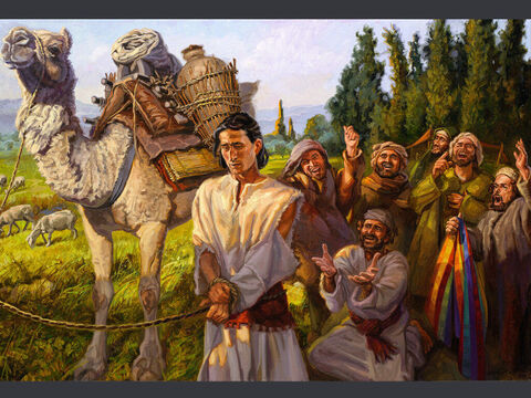 Joseph sold by his brothers. <br/>So when the Midianite merchants came by, his brothers pulled Joseph up out of the cistern and sold him for twenty shekels of silver to the Ishmaelites, who took him to Egypt. <br/>Genesis 37:28 <br/>Full text: Genesis 12:13-28 – Slide 2