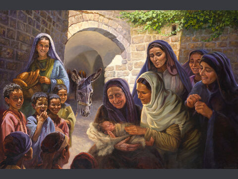 Naomi receives a grandson. <br/>Then Naomi took the child in her arms and cared for him. <br/>Ruth 4:16 <br/>Full text: Ruth 4:13-17 – Slide 3