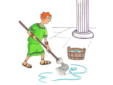 He worked as a slave for Mr and Mrs Philemon. Mrs Philemon liked her floors really clean. – Slide 2