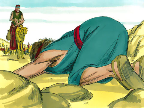 Then he went on ahead and bowed down to the ground seven times as he approached his brother. – Slide 12
