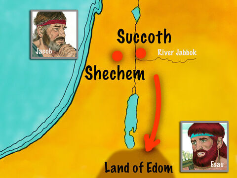 Jacob, however, went to Succoth, where he built a place for himself and made shelters for his livestock. From there he moved on to Shechem where he set up an altar to God. – Slide 15