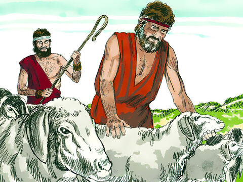 Jacob replied, ‘I will stay and work for you if you let me go through your flocks and remove all the speckled or spotted sheep and goats, plus every dark-coloured lamb. They will be my wages.’ Laban agreed. – Slide 3