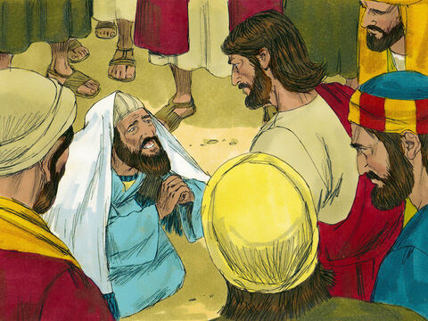 Jairus came and fell at Jesus’ feet, pleading with Him to come to his house as his daughter was dying. – Slide 3