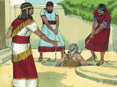 So they got the permission of King Zedekiah to deal with Jeremiah as they wanted. They took Jeremiah from his cell and lowered him by ropes into an empty cistern in the prison yard. There was no water in it, but there was a thick layer of mire at the bottom, and Jeremiah sank down into it. – Slide 8