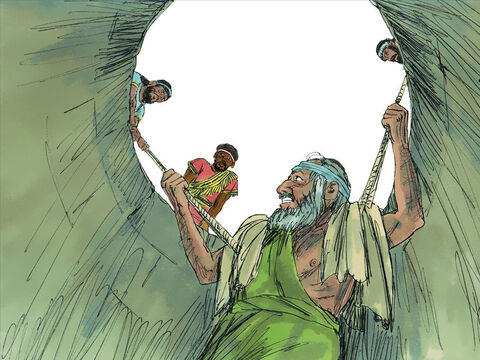 Zedekiah relented and commanded Ebed-melech to take thirty men and pull Jeremiah out before he died. Ebed-melech called down to Jeremiah, ‘Use these rags under your armpits to protect you from the ropes.’ Jeremiah was pulled out and returned to the palace prison. God told Jeremiah that Ebed-melech would be delivered when the city finally fell. – Slide 10
