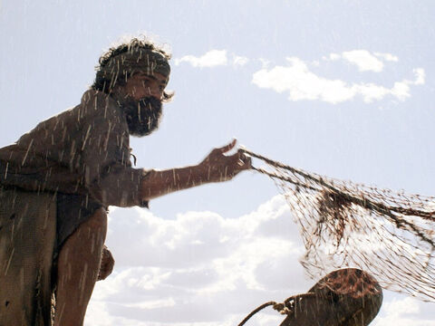 Peter cast his net and to his amazement they caught such a large number of fish that their nets began to break. – Slide 6