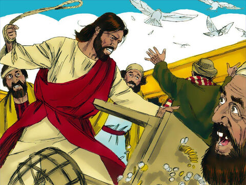 Jesus overturned the tables of the corrupt money changers. He overturned the benches of those selling doves. – Slide 3
