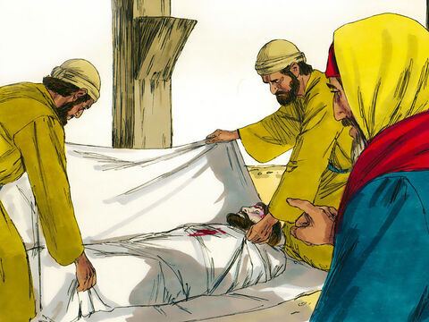 Joseph took the Jesus’ body down, wrapped it in linen cloth and took it to an empty tomb cut in the rock. – Slide 13