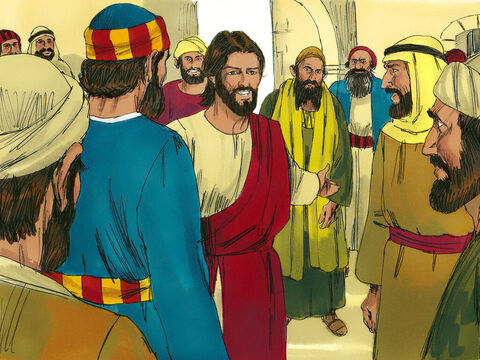 After taking Peter, James and John up a mountain to pray during the night, Jesus returned to meet with His disciples. A large crowd was there and the teachers of the law were arguing with the disciples. ‘What are you arguing about?’ Jesus asked. – Slide 1