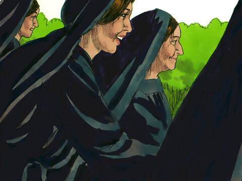 The women rushed off to tell the disciples Jesus was alive. But the disciples did not believe them. Peter and John ran to the tomb to see what had happened. – Slide 9