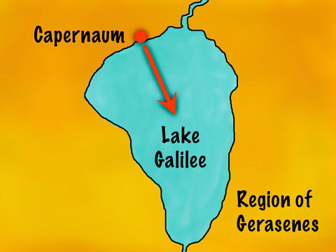 The trip across the lake was around 13 miles (21 km) and would take them to the region of Gerasenes. – Slide 3