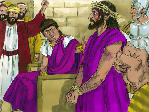 ‘What shall I do with Jesus who is called the Messiah?’ Pilate asked. ‘Crucify Him!’ came the reply. – Slide 14