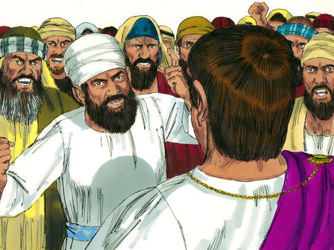 Pilate could see the crowd was getting out of control. He washed his hands in front of them and declared, ‘I am innocent of this man’s blood. It is your responsibility.’ The crowd replied, ‘His blood be on us and our children.’ – Slide 15