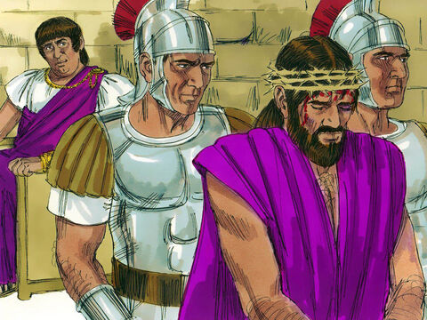 Pilate released Barabbas and handed over Jesus to be flogged and crucified. – Slide 16