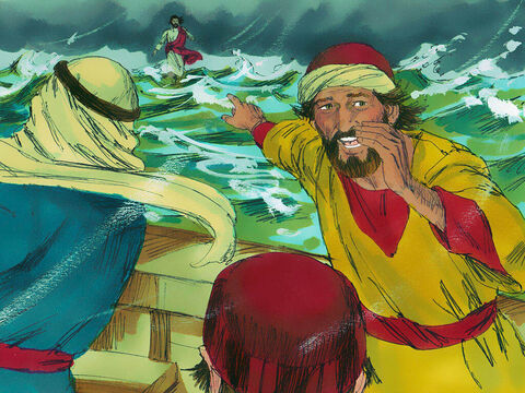 He was going to walk past the boat but the disciples spotted Him. ‘It’s a ghost!’ they cried out in terror. – Slide 5