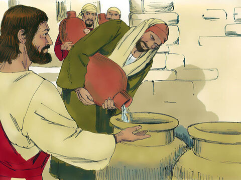 Jesus told the servants to fill the jars with water. They obeyed and filled each one to the brim. – Slide 5
