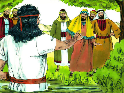 Priests and Levis were sent to question John. John told them he was preparing the way for Someone who lived among them and he was not worthy to untie the straps of that Person’s sandals. John told them that he baptised with water but the One coming after him would baptise with the Holy Spirit and with fire. – Slide 4