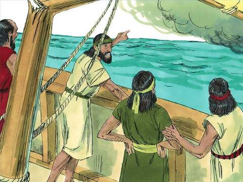 Immediately the wind dropped and the sea became calm. Jonah sunk under the water. But God has not finished with His disobedient prophet. He has prepared a great fish to swallow Jonah and keep him alive. – Slide 9