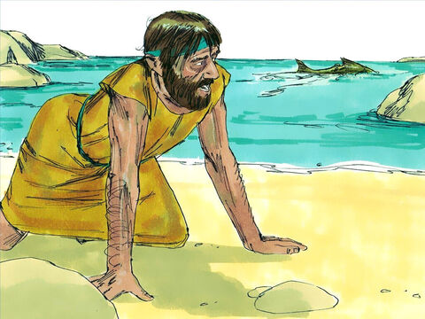 Three days and nights later the fish vomited Jonah up onto dry land. God had forgiven him and spared his life. – Slide 11