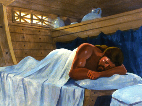 He went down into the ship and was soon fast asleep. – Slide 14