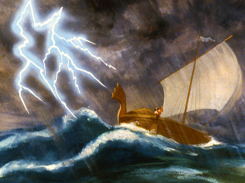While Jonah slept God caused a storm the likes of which the sailors had never seen before. – Slide 15