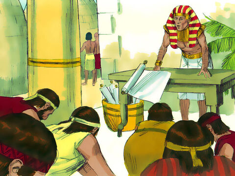 Since Joseph was governor of Egypt and in charge of selling grain, the brothers reported to him. When they arrived, they bowed before him with their faces to the ground. Joseph recognised his brothers instantly, but he pretended not to know them. ‘Where are you from?’ he demanded. ‘From the land of Canaan,’ they replied. – Slide 2