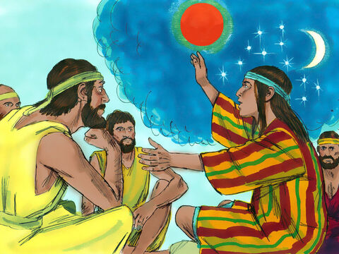 Later Joseph shared another dream with them: ‘Listen,’ he said, ‘This time the sun and moon and eleven stars were bowing down to me.’ – Slide 5