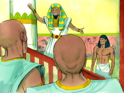 Joseph’s suggestions impressed Pharaoh and his officials. Pharaoh said to Joseph, ‘Since God has revealed the meaning of the dreams to you, clearly no one else is as wise as you are. You will be in charge of my court, and all my people will take orders from you. Only I will have a rank higher than yours.’ – Slide 11